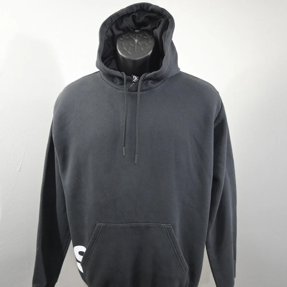 Adidas Big Logo Hoodie Mens Small Oversized Fit Black Pullover Big Graphic